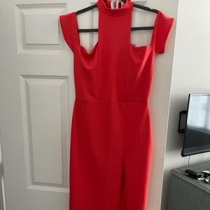 Orange Cut Out Choker Midi Dress